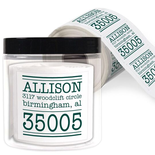 Big Zip Name Square Address Labels in a Jar